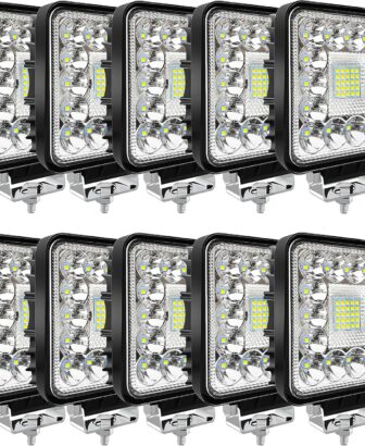 LED Tractor Work Lights, Off Road LED Pod Lights 4 Inch 240W 20000lm 12V 24V Cube Light Square for Service Tow Truck ATV UTV RV RZR Boat Pickup Golf Cart Snow Blower Zero Turn Lawn Mower, 10Pack
