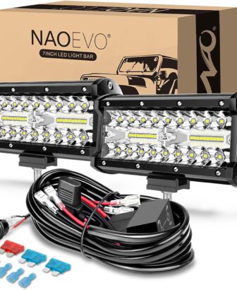 NAOEVO 7 Inch LED Light Bar, White Off Road/Fog Lights with 2-Lead Harness | 240W 24,000LM Spot Flood Combo LED Off Road Light Bar, Waterproof, Aluminum LED Driving/Pod Lights for Truck, Boat, UTV, ATV